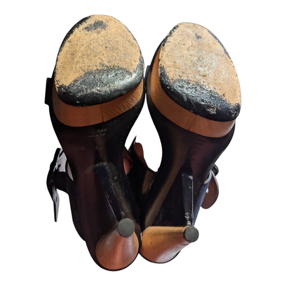 Sergio Rossi Navy Blue Suede Black Leather Wooden Heel Slide Sandals 40 9.5 - Picture 4 of 6